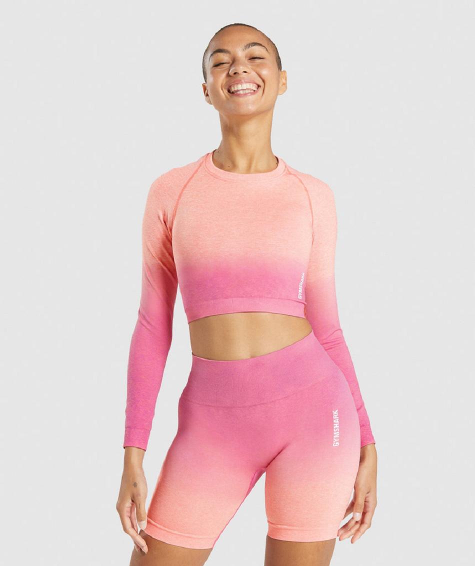 Gymshark Adapt Ombre Seamless Ženske Dugi Rukav Narančaste Roze | HR 3487JPQ